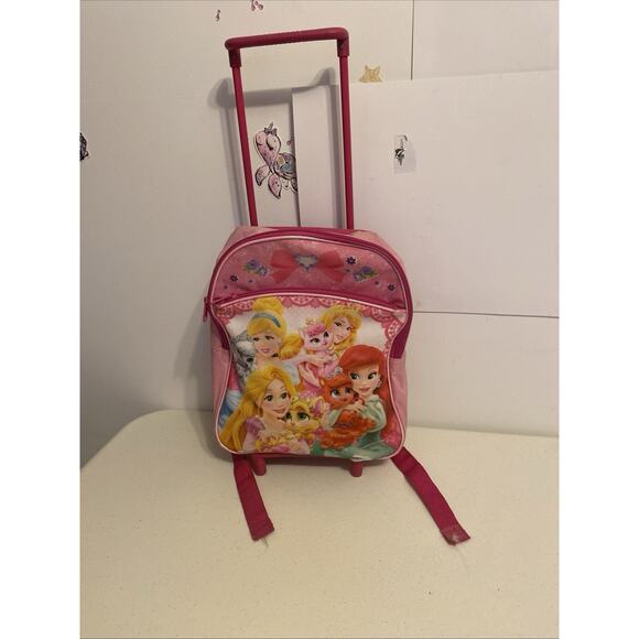 Girl Novelty Disney Princess Mini Suitcase Rolling Backpack 4x12” School Travel - Picture 9 of 13